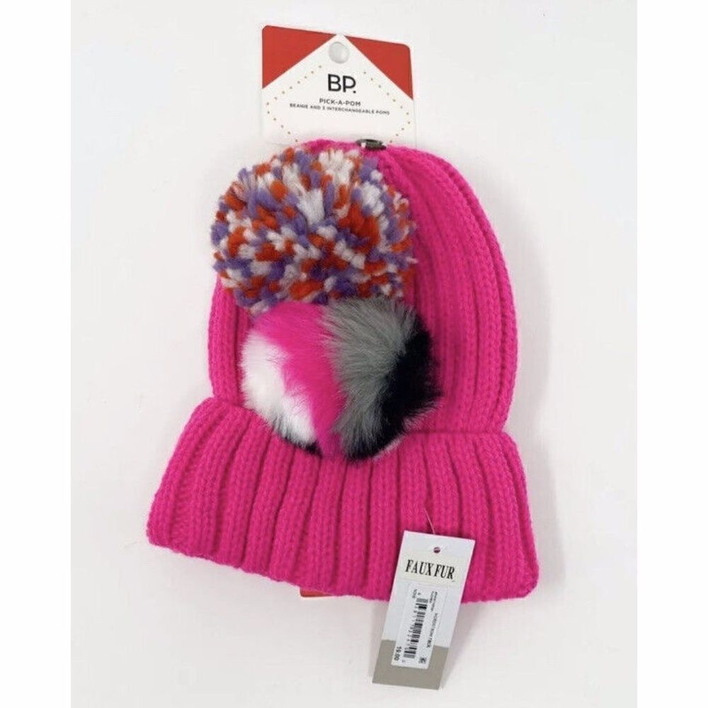 Nordstrom  BP. Interchangeable Pom Beanie One Size  Pink Ribbed Cuff
